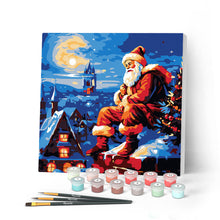 Cargar imagen en el visor de la galería, Mini Pintar por Números 20x20cm con bastidor Santa Claus y el Cielo Nocturno
