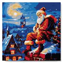 Cargar imagen en el visor de la galería, Mini Pintura por Números 20x20cm con bastidor Santa Claus y el Cielo Nocturno