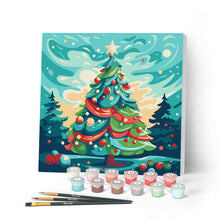 Cargar imagen en el visor de la galería, Mini Pintar por Números 20x20cm con bastidor Árbol de Navidad Abstracto