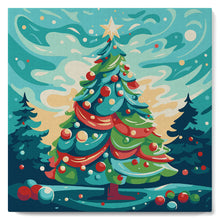 Cargar imagen en el visor de la galería, Mini Pintura por Números 20x20cm con bastidor Árbol de Navidad Abstracto