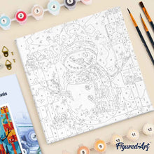 Cargar imagen en el visor de la galería, Mini Pintura por Números 20x20cm con bastidor - Muñeco de nieve y regalos
