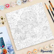 Cargar imagen en el visor de la galería, Mini Pintura por Números 20x20cm con bastidor Muñeco de Nieve y Regalos en la Nieve