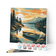Cargar imagen en el visor de la galería, Mini Pintar por Números 20x20cm con bastidor - Canoa en lago de montaña