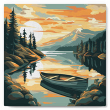 Cargar imagen en el visor de la galería, Mini Pintura por Números 20x20cm con bastidor - Canoa en lago de montaña