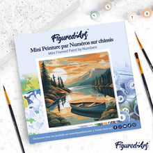 Cargar imagen en el visor de la galería, Mini Pintura por Números 20x20cm con bastidor - Canoa en lago de montaña