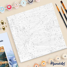 Cargar imagen en el visor de la galería, Mini Pintura por Números 20x20cm con bastidor - Canoa en lago de montaña