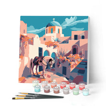Cargar imagen en el visor de la galería, Mini Pintar por Números 20x20cm con bastidor - Escena de caballo en Santorini