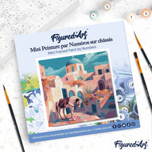 Cargar imagen en el visor de la galería, Mini Pintura por Números 20x20cm con bastidor - Escena de caballo en Santorini