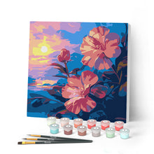 Cargar imagen en el visor de la galería, Mini Pintar por Números 20x20cm con bastidor - Hibisco al atardecer