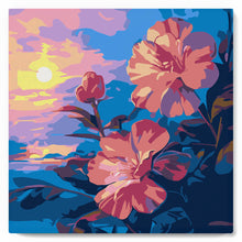Cargar imagen en el visor de la galería, Mini Pintura por Números 20x20cm con bastidor - Hibisco al atardecer