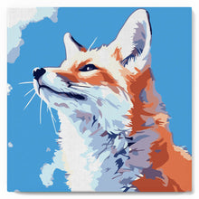 Cargar imagen en el visor de la galería, Mini Pintura por Números 20x20cm con bastidor - Zorro con cielo azul