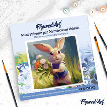 Cargar imagen en el visor de la galería, Mini Pintura por Números 20x20cm con bastidor - Conejo y flores silvestres
