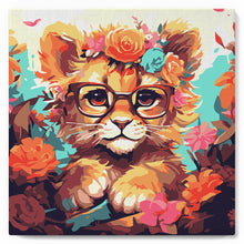 Cargar imagen en el visor de la galería, Mini Pintura por Números 20x20cm con bastidor - Cachorro de león de fantasía y flores