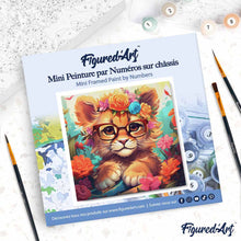 Cargar imagen en el visor de la galería, Mini Pintura por Números 20x20cm con bastidor - Cachorro de león de fantasía y flores