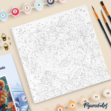 Cargar imagen en el visor de la galería, Mini Pintura por Números 20x20cm con bastidor - Oso de fantasía y flores