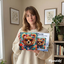Cargar imagen en el visor de la galería, Mini Pintura por Números 20x20cm con bastidor - Oso de fantasía y flores