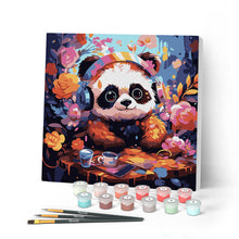 Cargar imagen en el visor de la galería, Mini Pintar por Números 20x20cm con bastidor - Panda de fantasía y flores