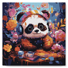 Cargar imagen en el visor de la galería, Mini Pintar por Números 20x20cm con bastidor - Panda de fantasía y flores