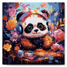 Cargar imagen en el visor de la galería, Mini Pintura por Números 20x20cm con bastidor - Panda de fantasía y flores