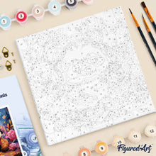 Cargar imagen en el visor de la galería, Mini Pintura por Números 20x20cm con bastidor - Panda de fantasía y flores