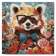 Cargar imagen en el visor de la galería, Mini Pintar por Números 20x20cm con bastidor - Panda rojo de fantasía y flores