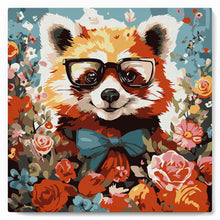 Cargar imagen en el visor de la galería, Mini Pintura por Números 20x20cm con bastidor - Panda rojo de fantasía y flores