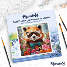 Cargar imagen en el visor de la galería, Mini Pintura por Números 20x20cm con bastidor - Panda rojo de fantasía y flores