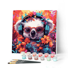 Cargar imagen en el visor de la galería, Mini Pintar por Números 20x20cm con bastidor - Koala de fantasía y flores