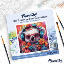 Cargar imagen en el visor de la galería, Mini Pintura por Números 20x20cm con bastidor - Koala de fantasía y flores