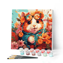 Cargar imagen en el visor de la galería, Mini Pintar por Números 20x20cm con bastidor - Hámster de fantasía y flores