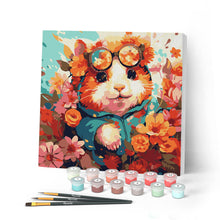 Cargar imagen en el visor de la galería, Mini Pintar por Números 20x20cm con bastidor - Hámster de fantasía y flores