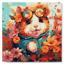 Cargar imagen en el visor de la galería, Mini Pintura por Números 20x20cm con bastidor - Hámster de fantasía y flores