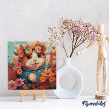 Cargar imagen en el visor de la galería, Mini Pintura por Números 20x20cm con bastidor - Hámster de fantasía y flores