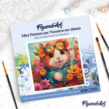 Cargar imagen en el visor de la galería, Mini Pintura por Números 20x20cm con bastidor - Hámster de fantasía y flores