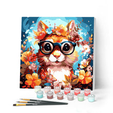 Cargar imagen en el visor de la galería, Mini Pintar por Números 20x20cm con bastidor - Ardilla de fantasía y flores