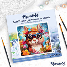 Cargar imagen en el visor de la galería, Mini Pintura por Números 20x20cm con bastidor - Ardilla de fantasía y flores