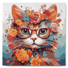 Cargar imagen en el visor de la galería, Mini Pintar por Números 20x20cm con bastidor - Gato de fantasía y flores