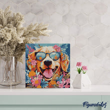 Cargar imagen en el visor de la galería, Mini Pintura por Números 20x20cm con bastidor - Perro de fantasía y flores