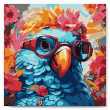 Cargar imagen en el visor de la galería, Mini Pintura por Números 20x20cm con bastidor - Loro de fantasía y flores