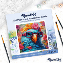 Cargar imagen en el visor de la galería, Mini Pintura por Números 20x20cm con bastidor - Loro de fantasía y flores