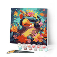 Cargar imagen en el visor de la galería, Mini Pintar por Números 20x20cm con bastidor - Pájaro de fantasía y flores