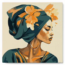 Cargar imagen en el visor de la galería, Mini Pintura por Números 20x20cm con bastidor - Mujer con turbante floral