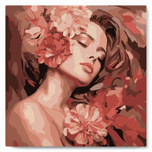 Cargar imagen en el visor de la galería, Mini Pintura por Números 20x20cm con bastidor - Addormentata tra le Camelie