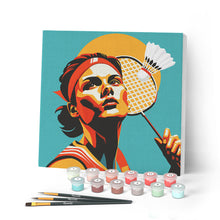 Cargar imagen en el visor de la galería, Mini Pintar por Números 20x20cm con bastidor - Póster Deportivo de Bádminton