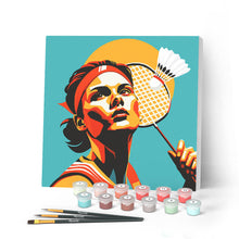 Cargar imagen en el visor de la galería, Mini Pintar por Números 20x20cm con bastidor - Póster Deportivo de Bádminton