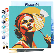 Cargar imagen en el visor de la galería, Mini Pintura por Números 20x20cm con bastidor - Póster Deportivo de Bádminton