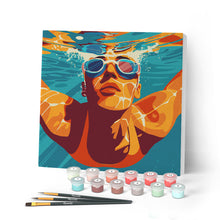 Cargar imagen en el visor de la galería, Mini Pintar por Números 20x20cm con bastidor - Póster Deportivo de Natación