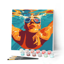 Cargar imagen en el visor de la galería, Mini Pintar por Números 20x20cm con bastidor - Póster Deportivo de Natación