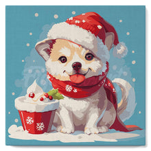 Cargar imagen en el visor de la galería, Mini Pintura por Números 20x20cm con bastidor - Perrito navideño