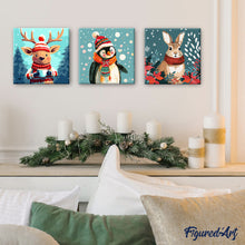 Cargar imagen en el visor de la galería, Mini Pintura por Números 20x20cm con bastidor - Conejito de Navidad